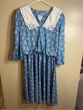 Vintage Riccardo e Barone Floral Prairie Dress Lace Collar Cottagecore M